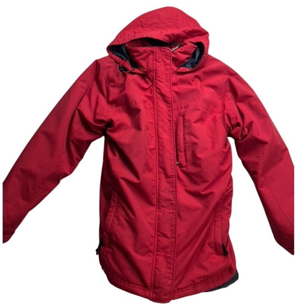 LL Bean Womens Red Hooded Parka Jacket Size Medium Outdoor Outfitters